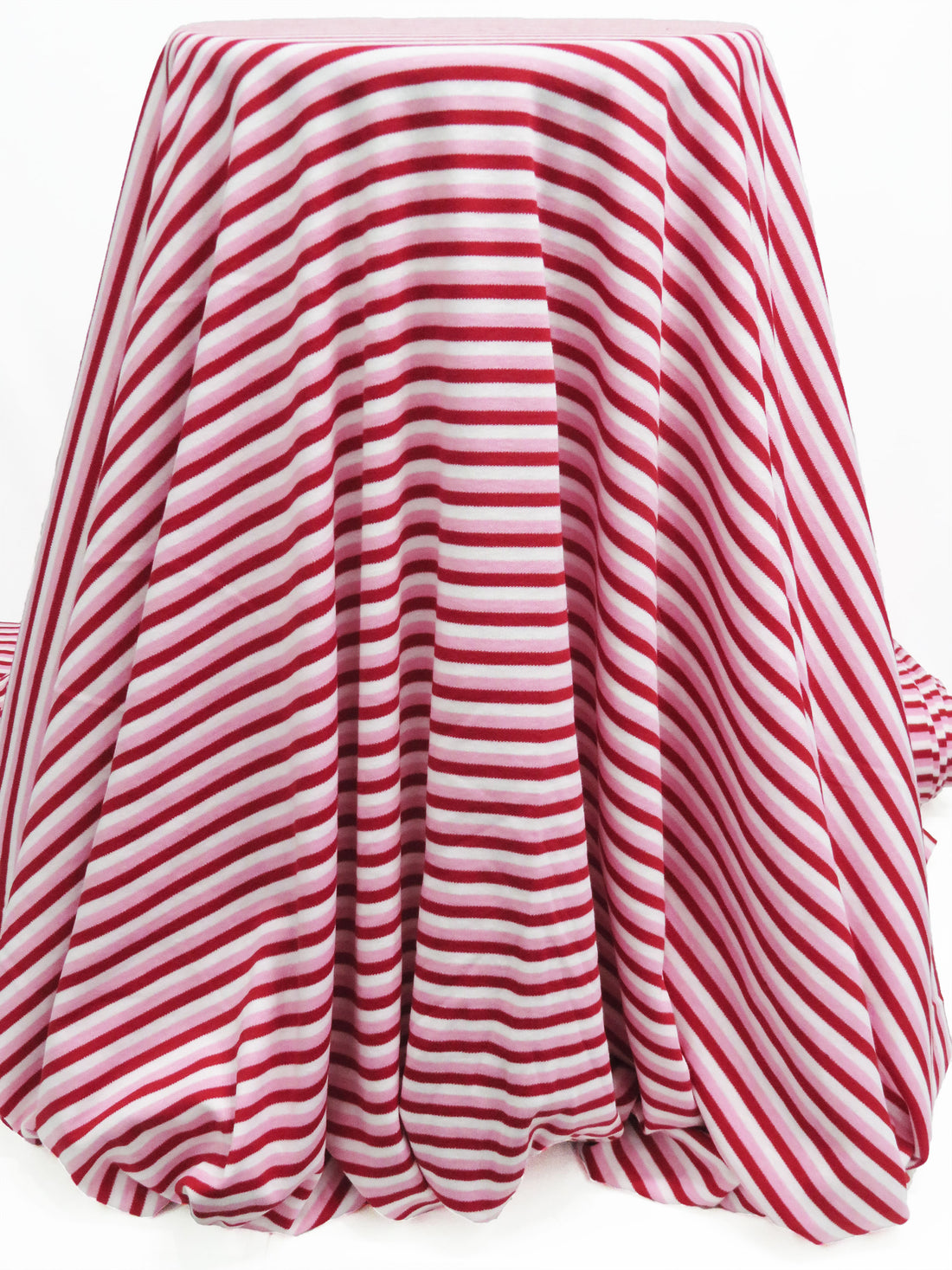 Apple Red/Carnation Pink/White Cotton/Polyester Yarn-Dyed Horizontal Stripe Interlock Knit 62W