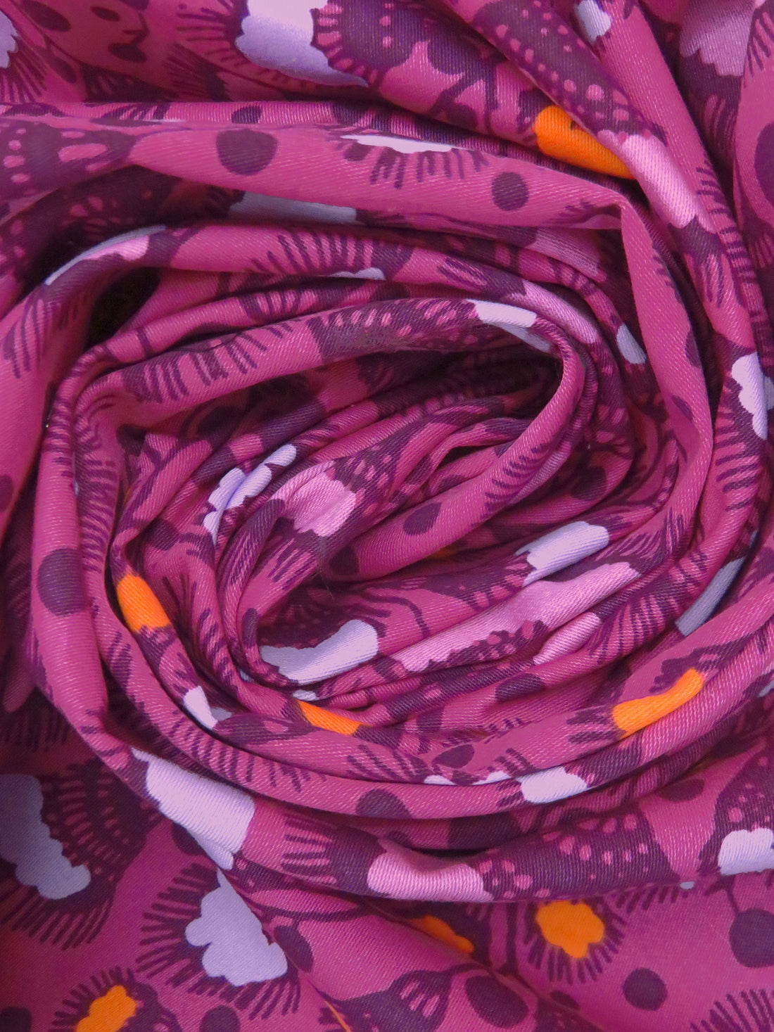 Magenta Pink/Pale Purple/Orange/Multi 100% Cotton Folk Floral Print Twill - NY Designer - 56W