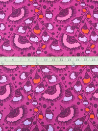 Magenta Pink/Pale Purple/Orange/Multi 100% Cotton Folk Floral Print Twill - NY Designer - 56W