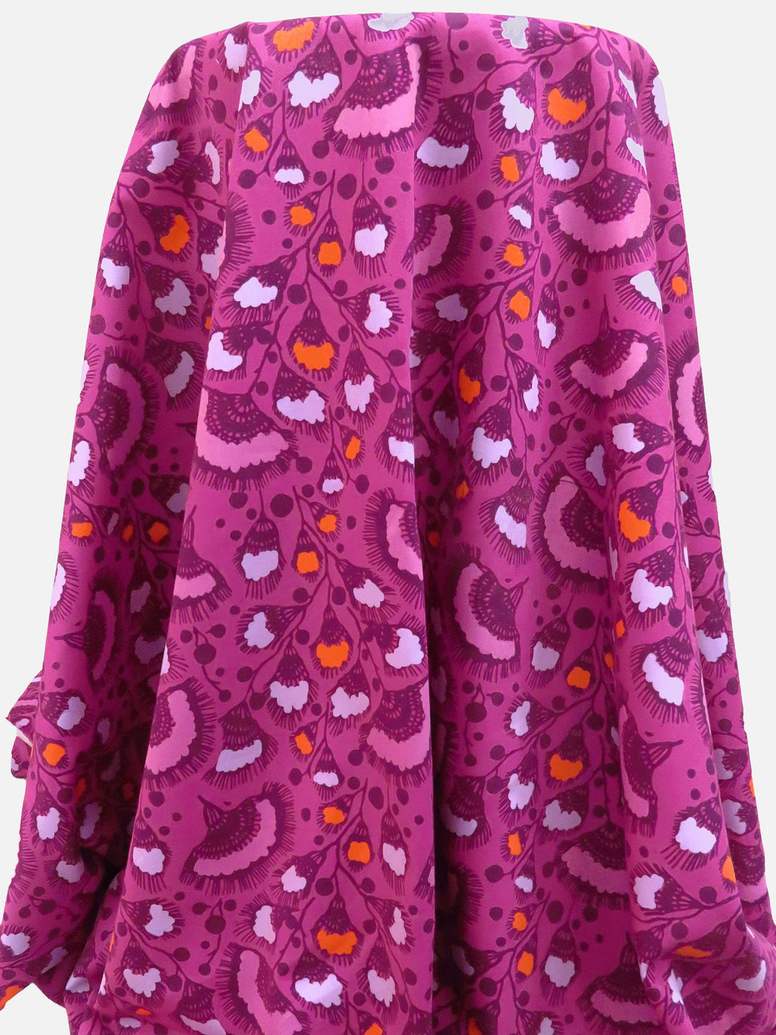 Magenta Pink/Pale Purple/Orange/Multi 100% Cotton Folk Floral Print Twill - NY Designer - 56W
