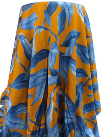 Dark Navy/Harvest Gold/Pale Blue Rayon/Lycra Large Leaf Print Charmeuse - NY Designer - 53W