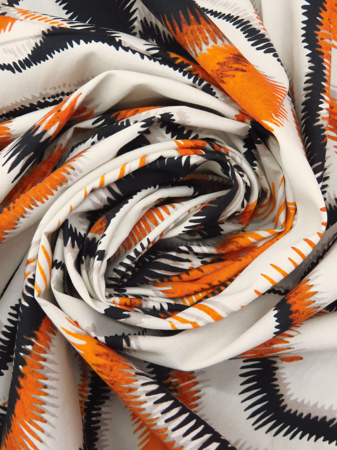 Off-White/Pumpkin/Black/Multi 100% Cotton Abstract Print Lawn 56W