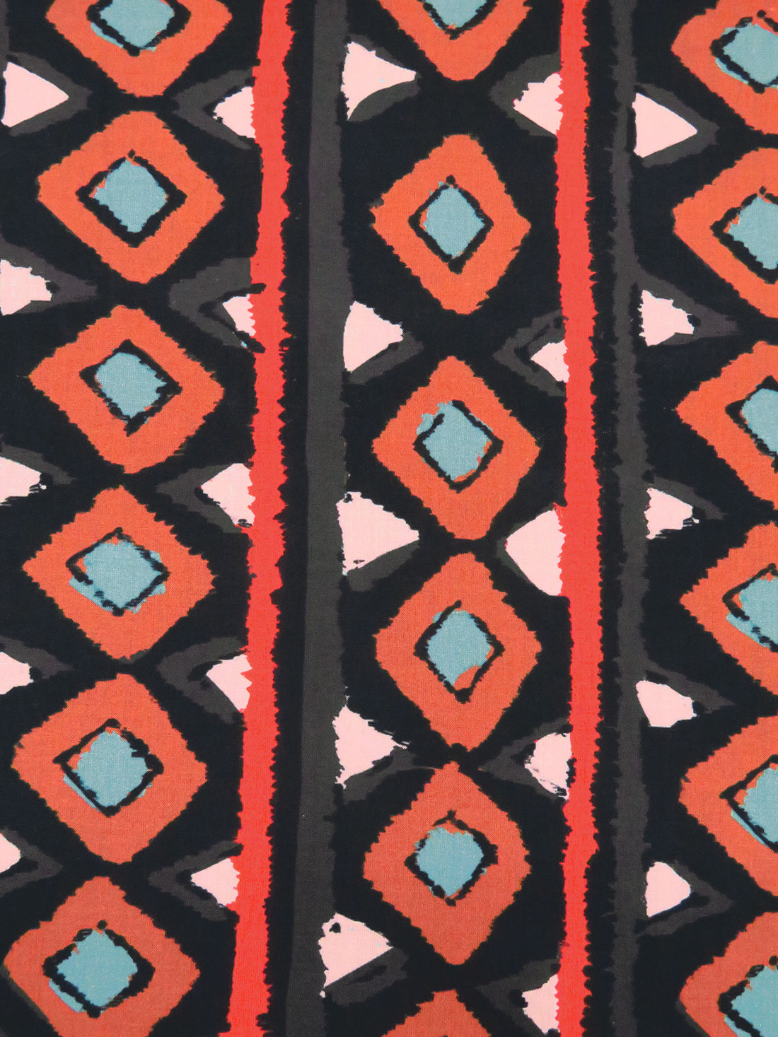 Black/Vermilion/Light Cadet Blue/Multi 100% Viscose Abstract Vertical Stripe Print Voile 57W