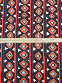 Black/Vermilion/Light Cadet Blue/Multi 100% Viscose Abstract Vertical Stripe Print Voile 57W