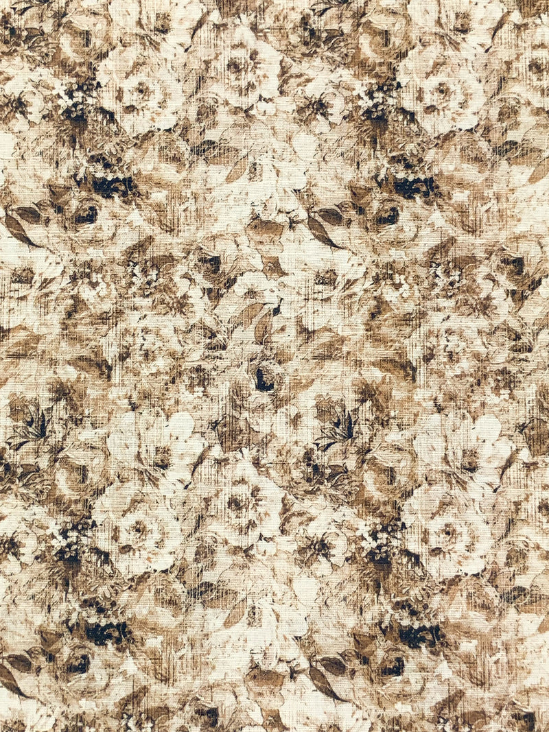 Walnut Brown/Off-White/Soft Tan Cotton/Linen Floral Print Slubbed Shirting 56W