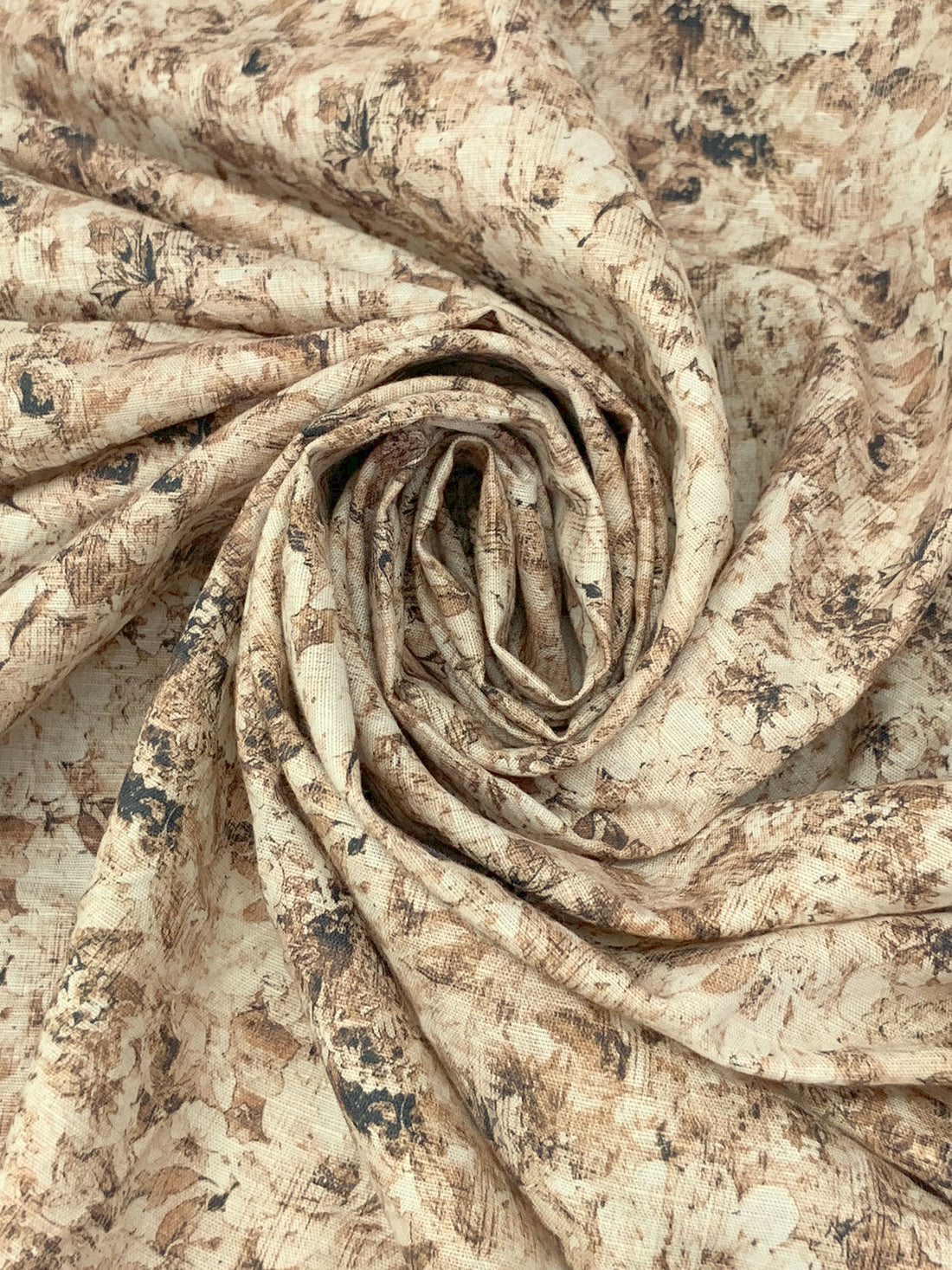 Walnut Brown/Off-White/Soft Tan Cotton/Linen Floral Print Slubbed Shirting 56W