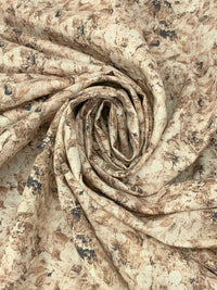 Walnut Brown/Off-White/Soft Tan Cotton/Linen Floral Print Slubbed Shirting 56W