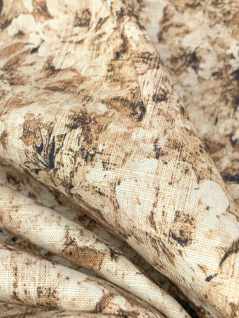 Walnut Brown/Off-White/Soft Tan Cotton/Linen Floral Print Slubbed Shirting 56W