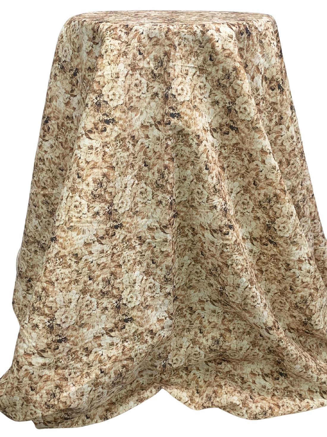 Walnut Brown/Off-White/Soft Tan Cotton/Linen Floral Print Slubbed Shirting 56W