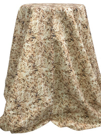 Walnut Brown/Off-White/Soft Tan Cotton/Linen Floral Print Slubbed Shirting 56W