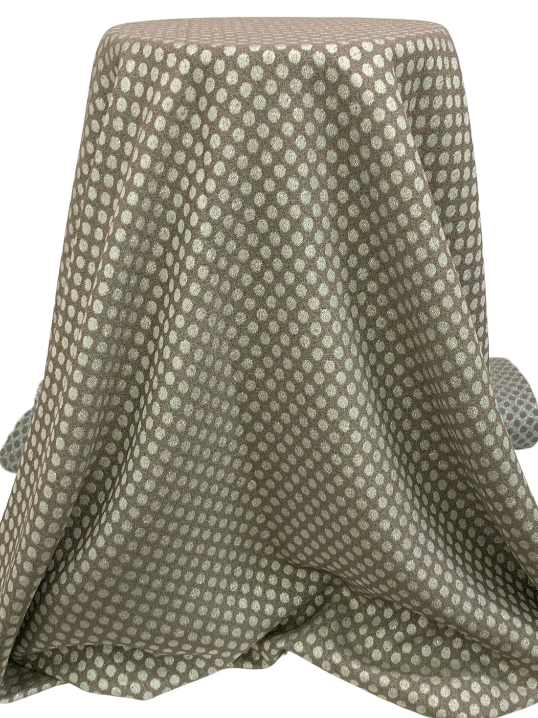 Raw Umber/Off-White/Silver Polyester/Metallic Polka Dot Jacquard Brocade - NY Designer - 55W