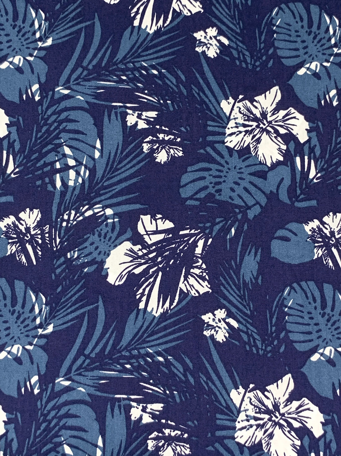 Deep Prussian Blue/White/Sea Blue 100% Cotton Tropical Floral Print Lawn 56W