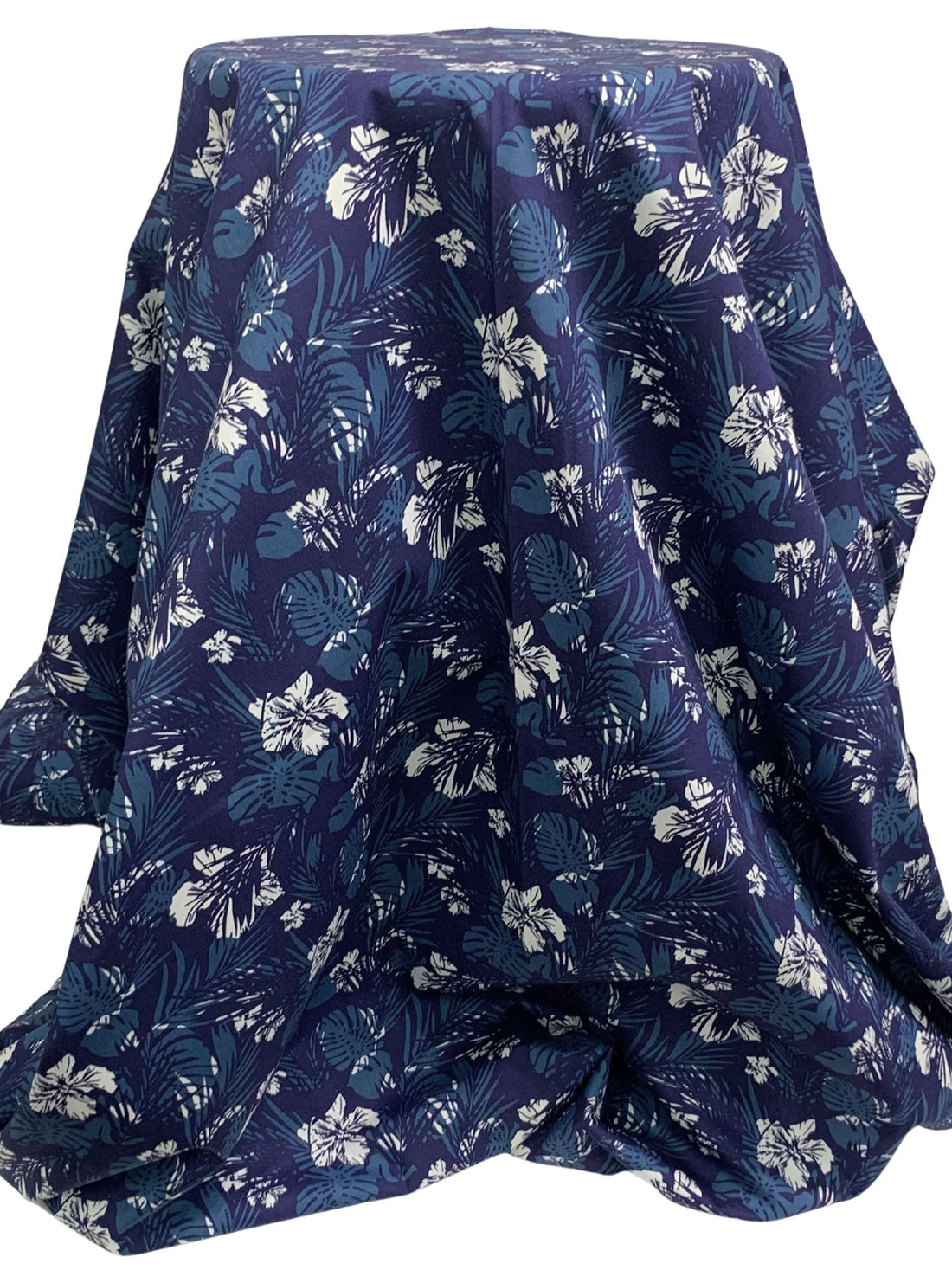 Deep Prussian Blue/White/Sea Blue 100% Cotton Tropical Floral Print Lawn 56W