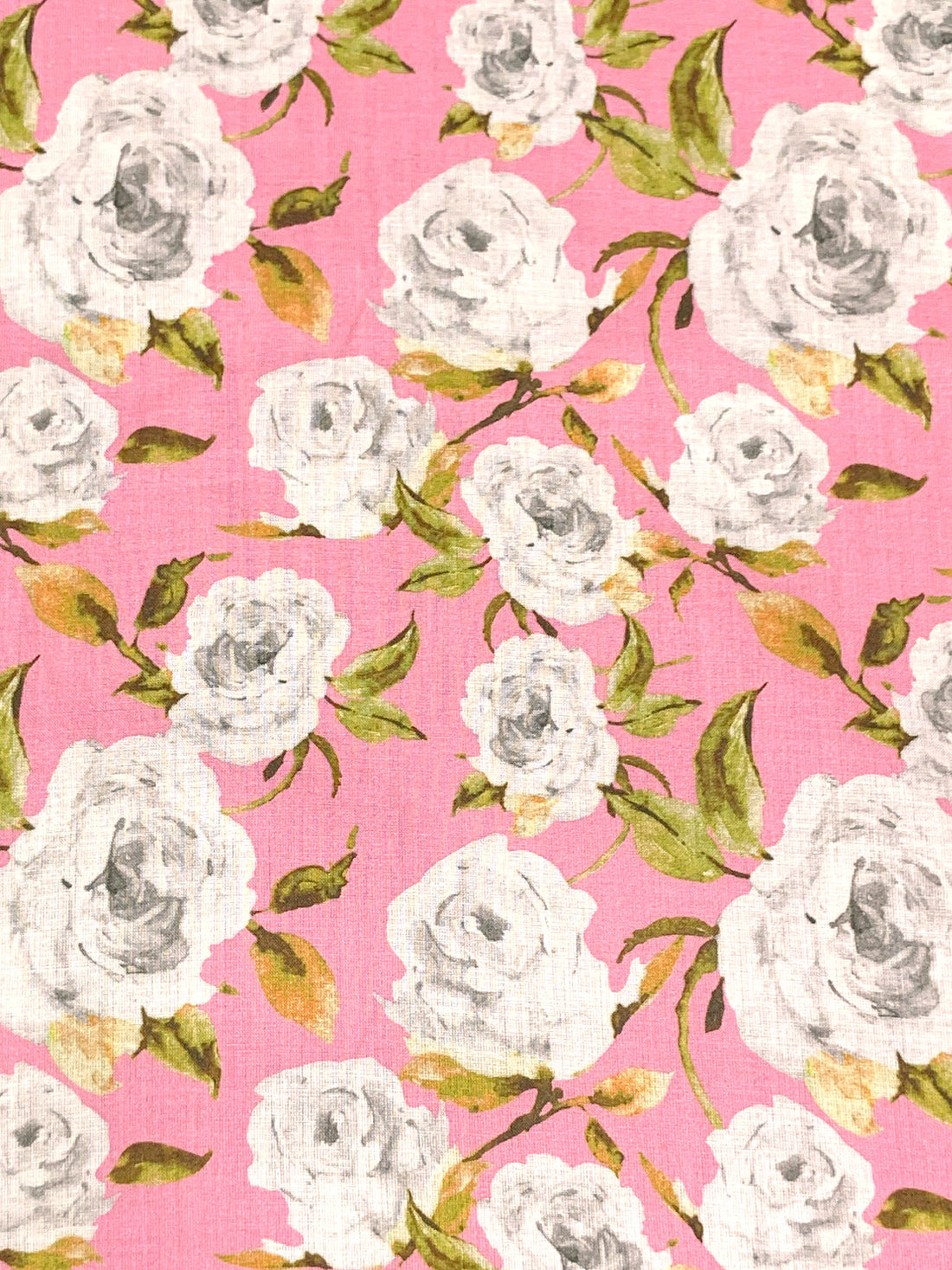 Cameo Pink/Olive Green/White/Multi 100% Cotton Floral Print Voile 56W