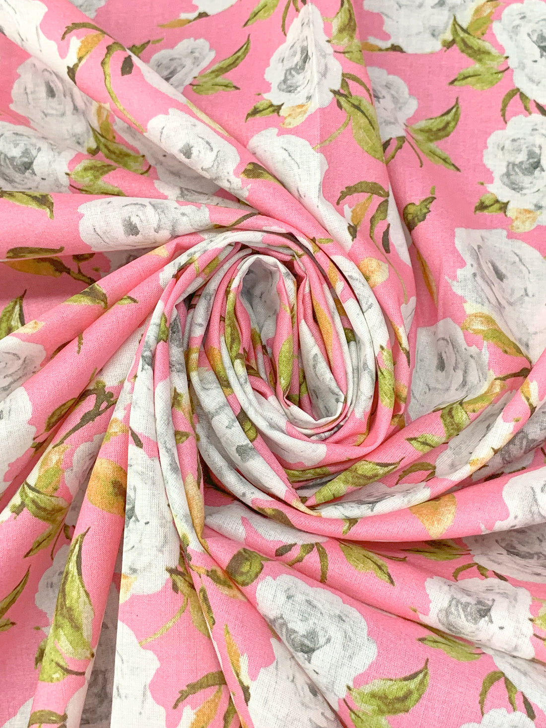 Cameo Pink/Olive Green/White/Multi 100% Cotton Floral Print Voile 56W