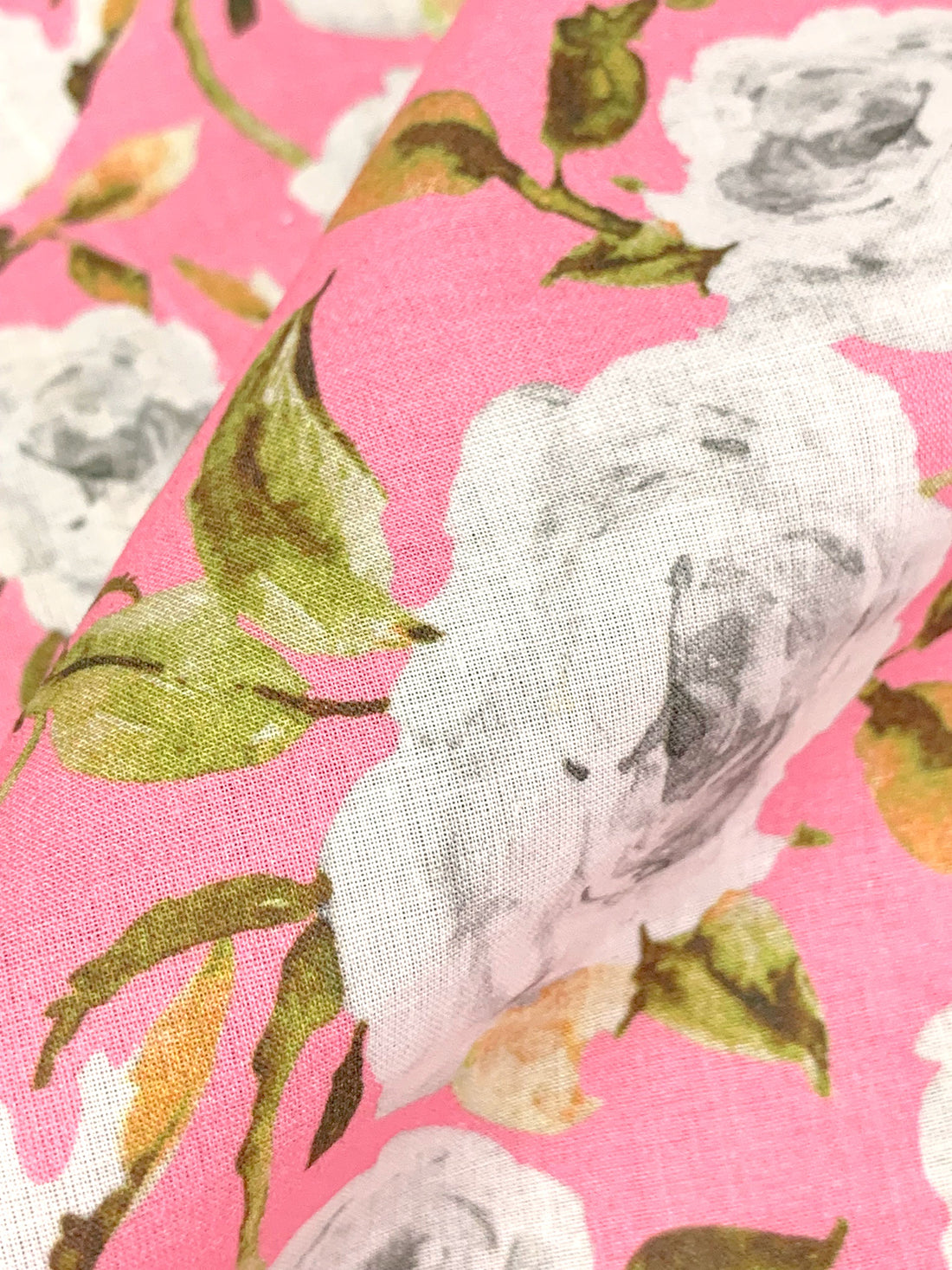 Cameo Pink/Olive Green/White/Multi 100% Cotton Floral Print Voile 56W