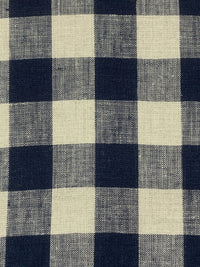 Navy Blue/Bone 100% Linen Gingham Midweight Woven 56W