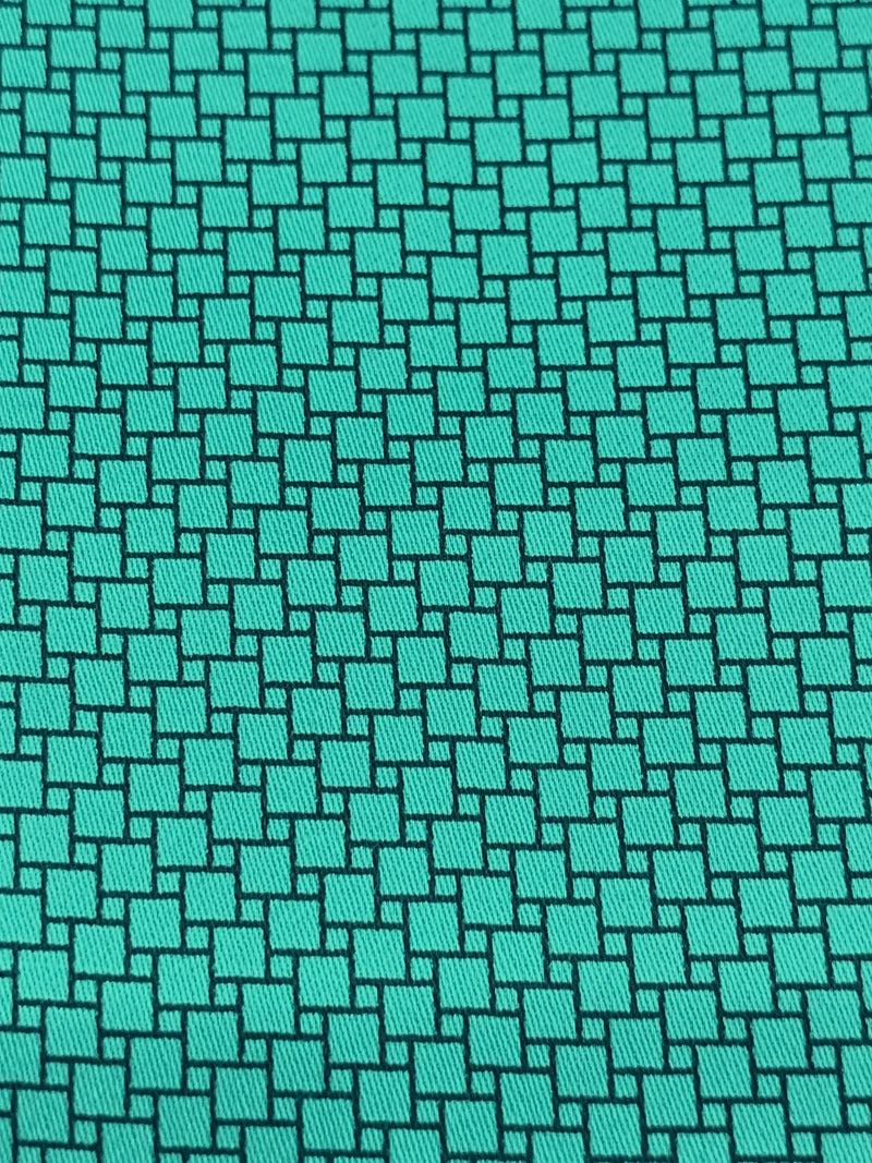 Medium Turquoise Blue/Black 100% Cotton Mini Geometric Print Sateen Shirting 57W