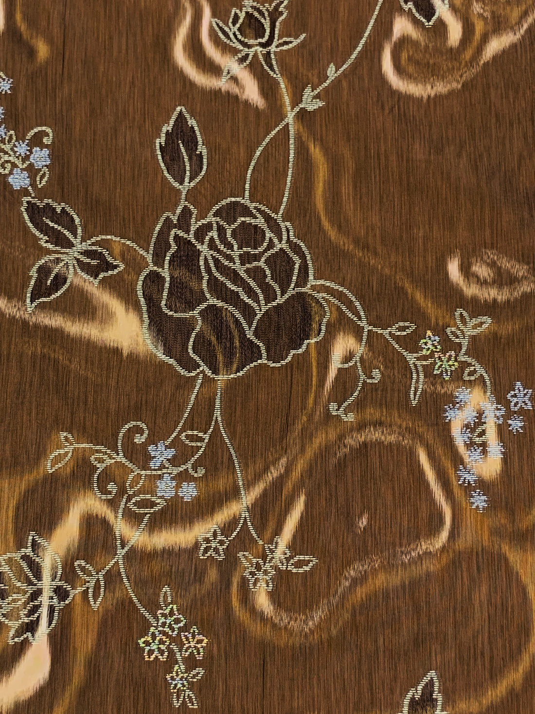 Sepia Brown/Antique Gold/Beige 100% Polyester Floral Weave Jacquard Taffeta - NY Designer - 59W