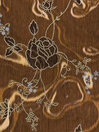 Sepia Brown/Antique Gold/Beige 100% Polyester Floral Weave Jacquard Taffeta - NY Designer - 59W