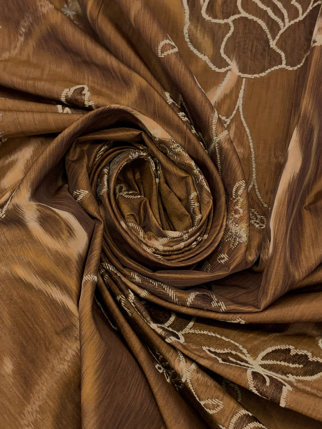 Sepia Brown/Antique Gold/Beige 100% Polyester Floral Weave Jacquard Taffeta - NY Designer - 59W