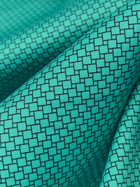 Medium Turquoise Blue/Black 100% Cotton Mini Geometric Print Sateen Shirting 57W