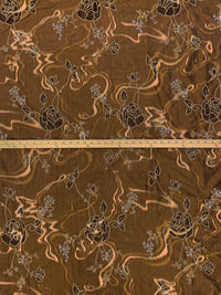 Sepia Brown/Antique Gold/Beige 100% Polyester Floral Weave Jacquard Taffeta - NY Designer - 59W