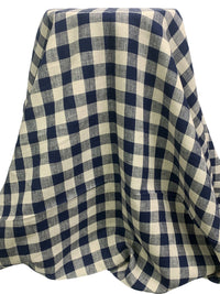 Navy Blue/Bone 100% Linen Gingham Midweight Woven 56W