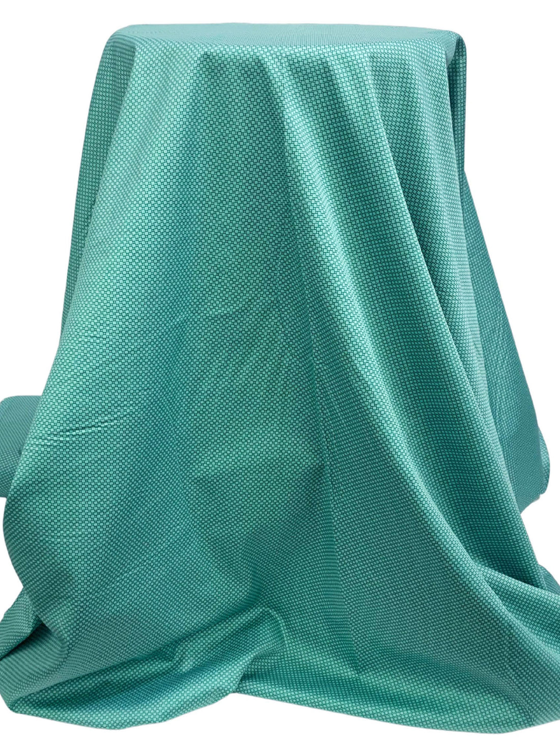 Medium Turquoise Blue/Black 100% Cotton Mini Geometric Print Sateen Shirting 57W