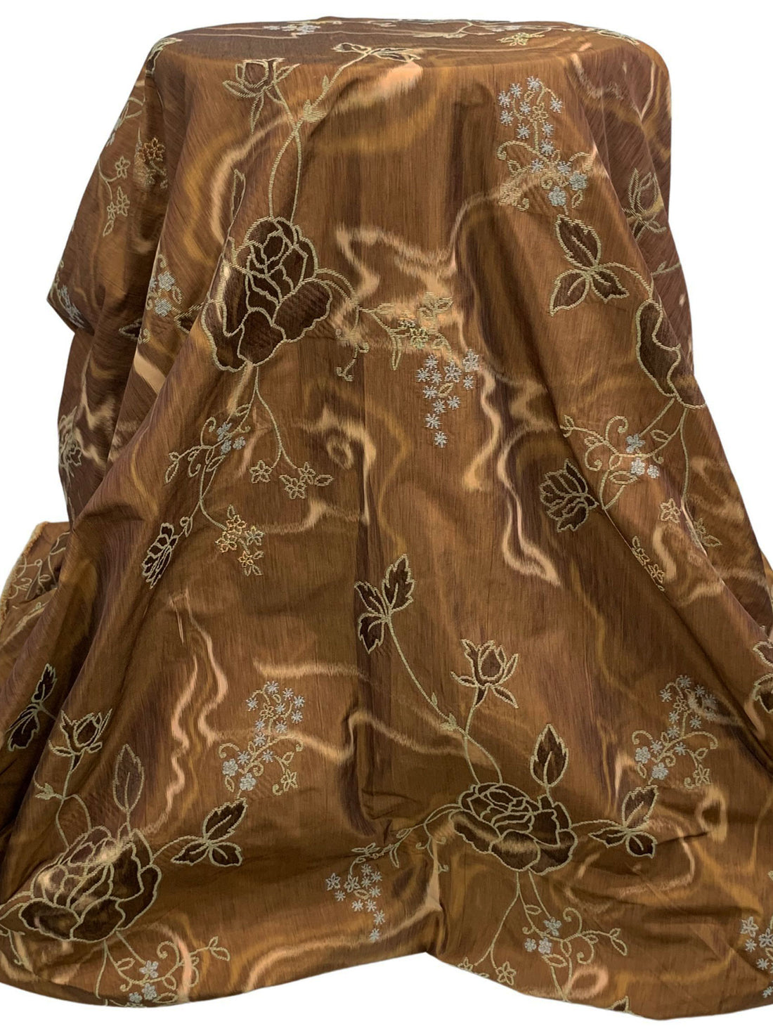 Sepia Brown/Antique Gold/Beige 100% Polyester Floral Weave Jacquard Taffeta - NY Designer - 59W