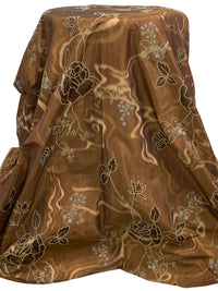 Sepia Brown/Antique Gold/Beige 100% Polyester Floral Weave Jacquard Taffeta - NY Designer - 59W
