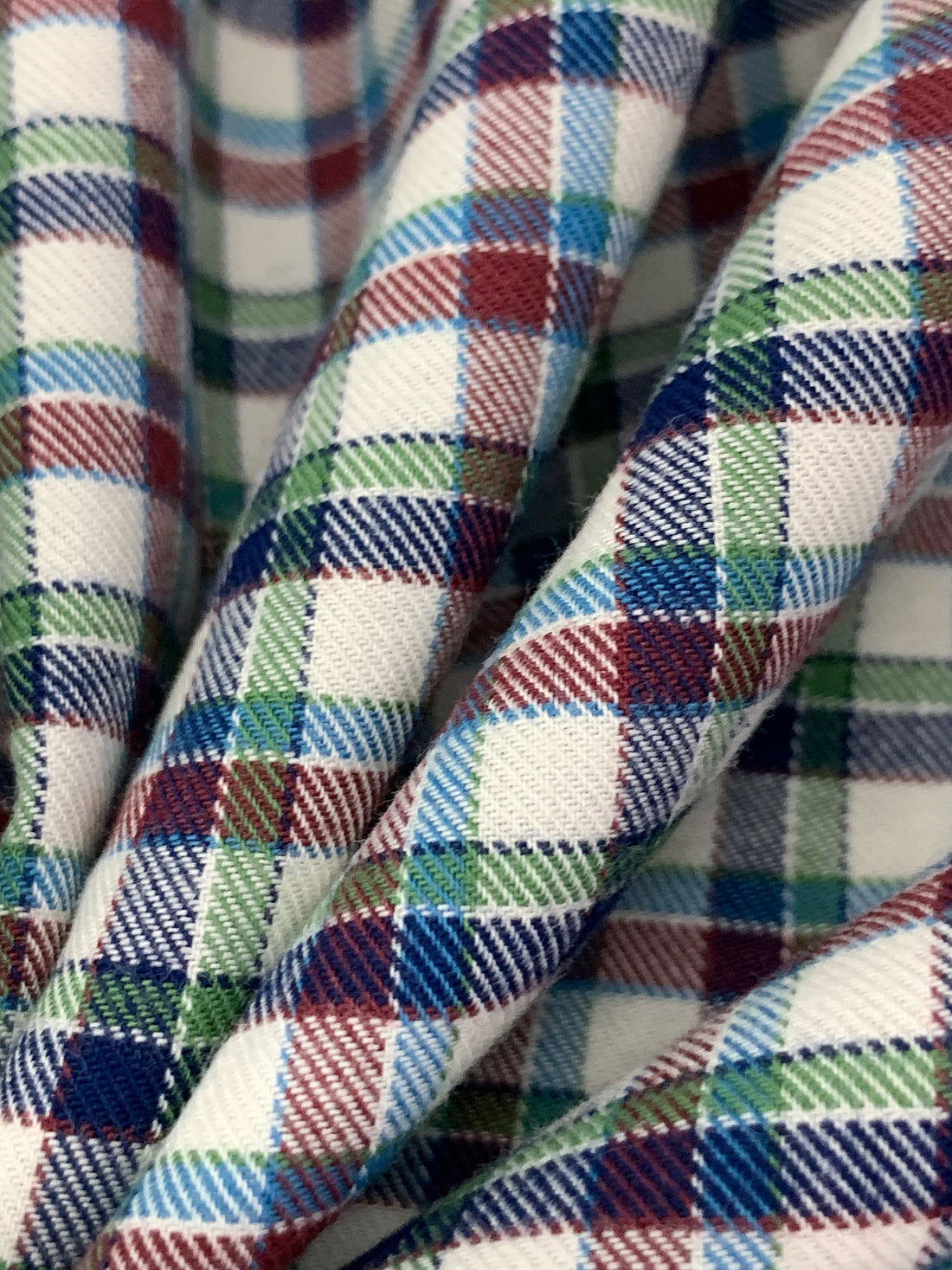 Navy/Garnet/Off-White/Multi 100% Cotton Yarn-Dyed Plaid Brushed Shirting 58W