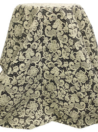 Muted Cream/Black Cotton/Polyester Lace-Look Floral Scrolls Weave Jacquard - NY Designer - 62W