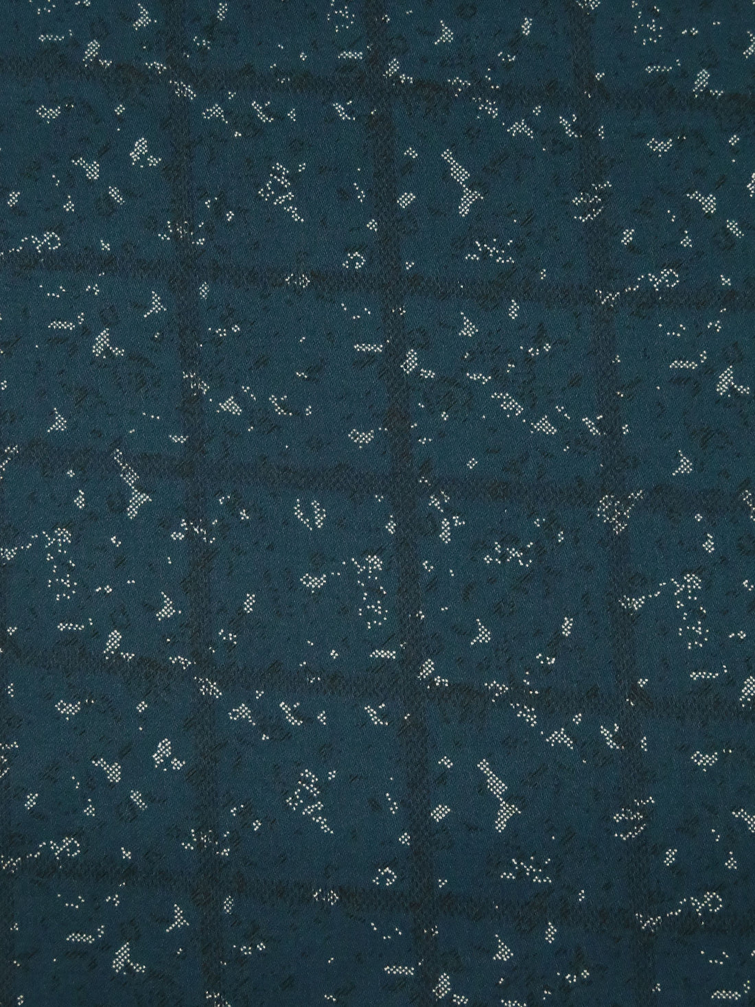 Prussian/White/Midnight Navy 100% Cotton Grunge On Check Print Sateen Shirting 57W