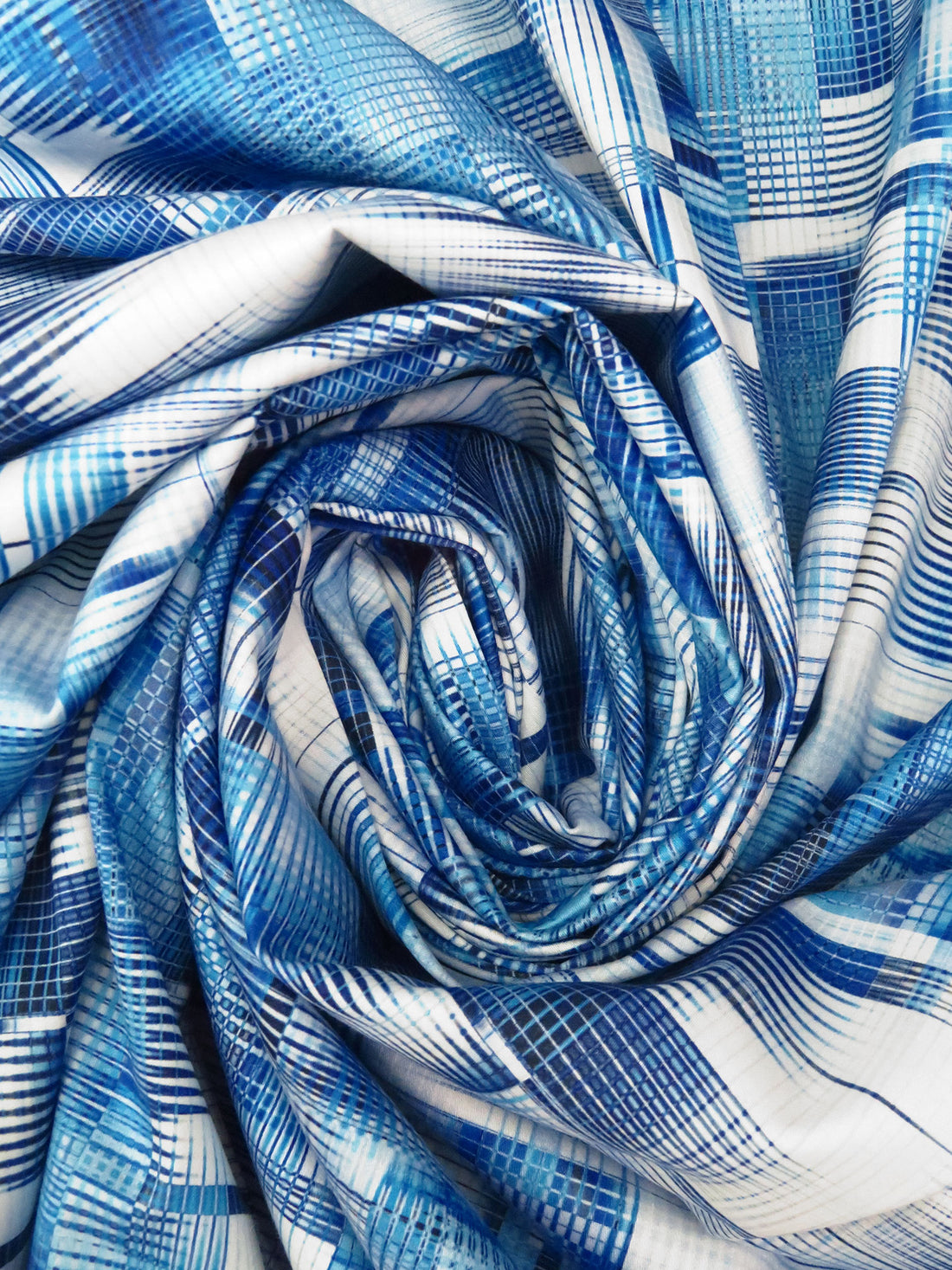 Dark Blue/Sky Blue/White/Multi Cotton/Lycra Abstract Print Sateen Shirting 53W