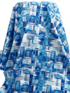 Dark Blue/Sky Blue/White/Multi Cotton/Lycra Abstract Print Sateen Shirting 53W