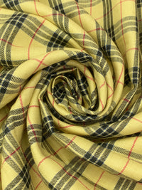 Golden Wheat/Black/Blue 100% Linen Plaid Midweight Woven 58W