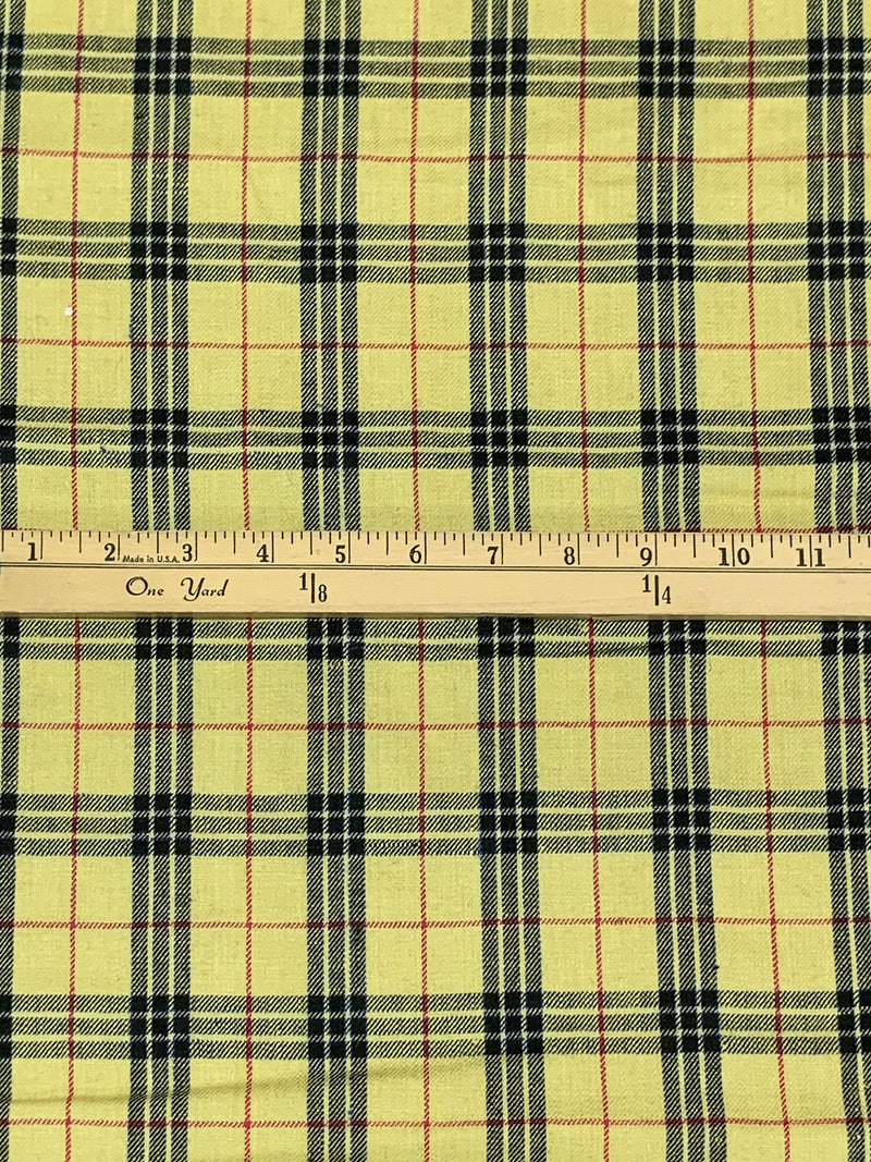 Golden Wheat/Black/Blue 100% Linen Plaid Midweight Woven 58W