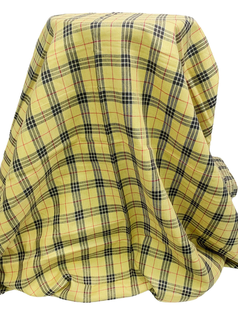 Golden Wheat/Black/Blue 100% Linen Plaid Midweight Woven 58W