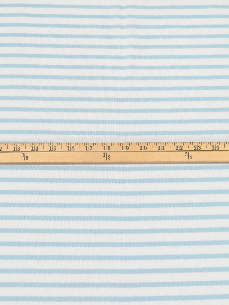 Powder Blue/White Cotton/Polyester Horizontal Stripe Weave Jersey Knit 58W