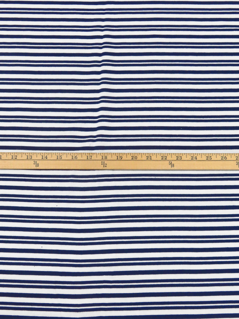 Cetacean Blue/White Cotton/Polyester Horizontal Stripe Weave Jersey Knit 60W