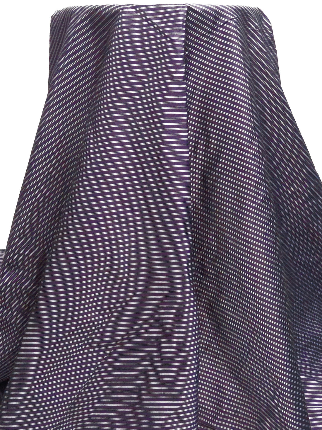 Dark Purple/White Polyester/Lycra/Metallic Horizontal Stripe Weave Stretch Taffeta - NY Designer - 60W