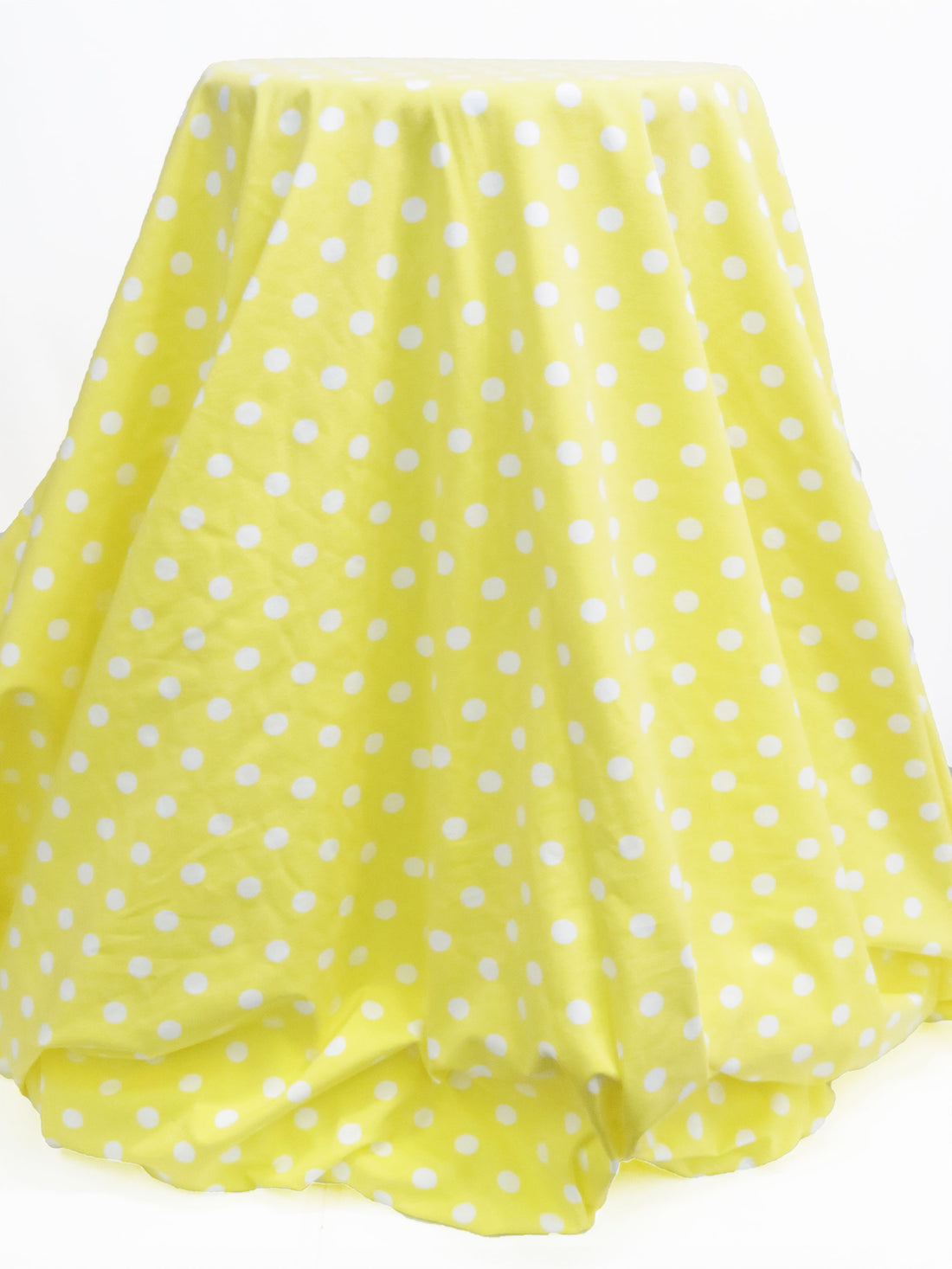 Canary Yellow/White Cotton/Lycra Polka Dot Print Jersey Knit 60W