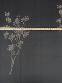 SOLD BY THE PANEL ONLY - Black/Stone Taupe/Muted Chocolate Brown/Multi 100% Silk Double Floral Branches Print Chiffon 53W