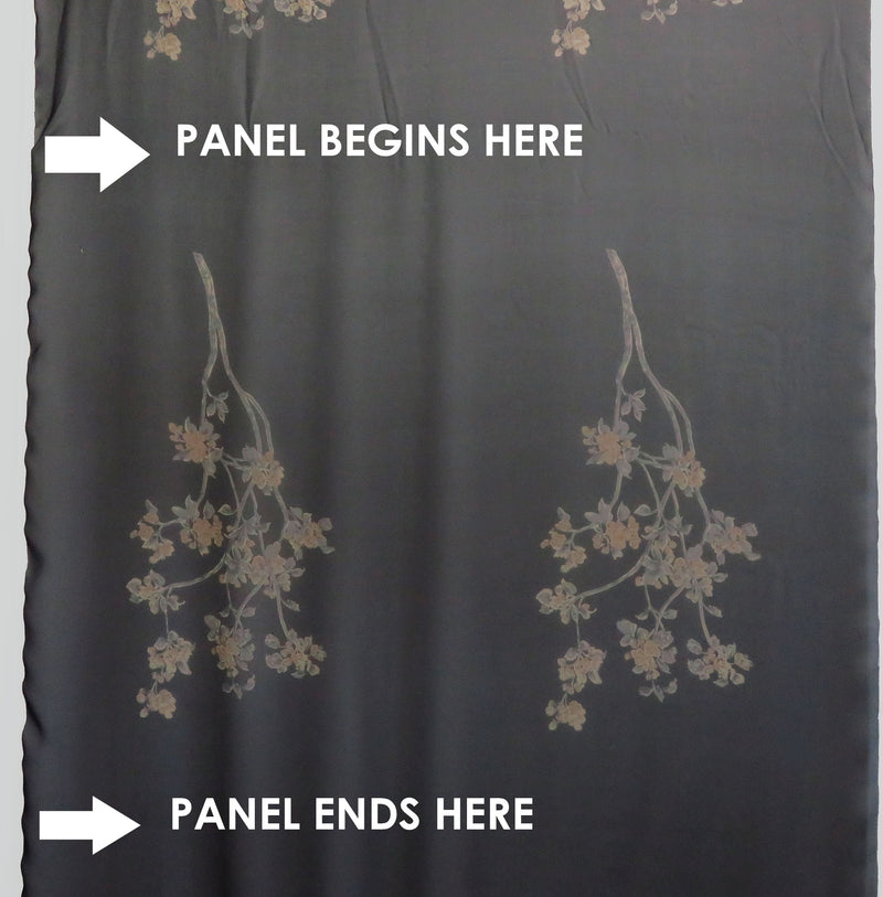 SOLD BY THE PANEL ONLY - Black/Stone Taupe/Muted Chocolate Brown/Multi 100% Silk Double Floral Branches Print Chiffon 53W