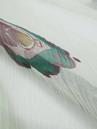 Mint/Plum/Deep Jade/Multi 100% Silk Single Border Floral Medallion Print Crinkle Chiffon 57W