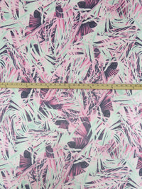 Paradise Pink/Mint/Royal Purple/Multi 100% Silk Abstract Overlapping Frond Print Crepe Chiffon 55W