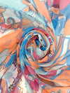 Atomic Tangerine/Cyan Cornflower Blue/Multi 100% Silk Geometric Floral Print Crinkle Chiffon 54W