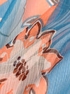 Atomic Tangerine/Cyan Cornflower Blue/Multi 100% Silk Geometric Floral Print Crinkle Chiffon 54W