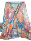 Atomic Tangerine/Cyan Cornflower Blue/Multi 100% Silk Geometric Floral Print Crinkle Chiffon 54W